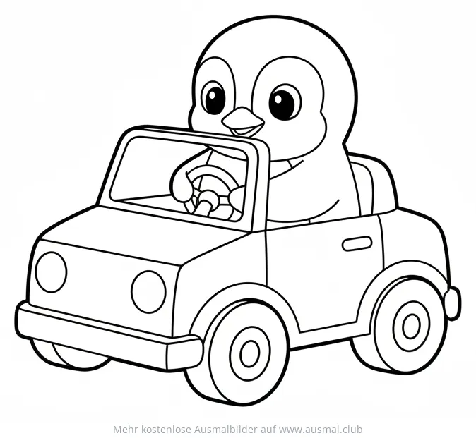 Pinguin fährt Auto Ausmalbild