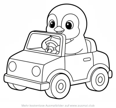 Pinguin fährt Auto Ausmalbild