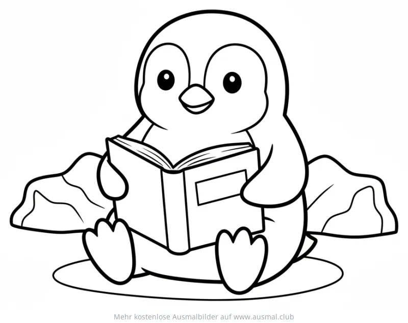 Pinguin liest Buch Ausmalbild
