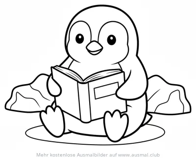 Pinguin liest Buch Ausmalbild