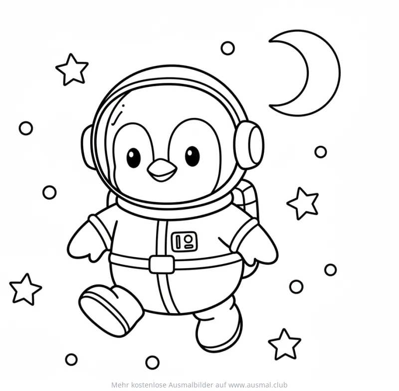 Pinguin als Astronaut im Weltraum Ausmalbild