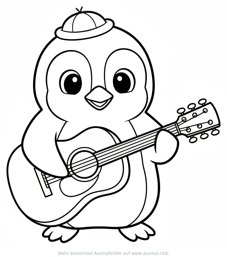 Pinguin mit Gitarre Ausmalbild