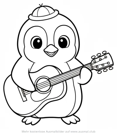 Pinguin mit Gitarre Ausmalbild