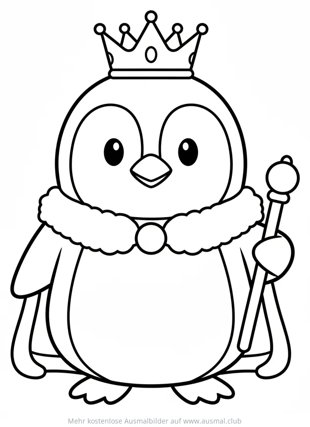 Königspinguin mit Krone und Zepter Ausmalbild