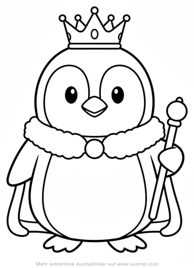 Königspinguin mit Krone und Zepter Ausmalbild