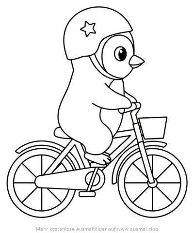 Pinguin mit Helm auf Fahrrad Ausmalbild