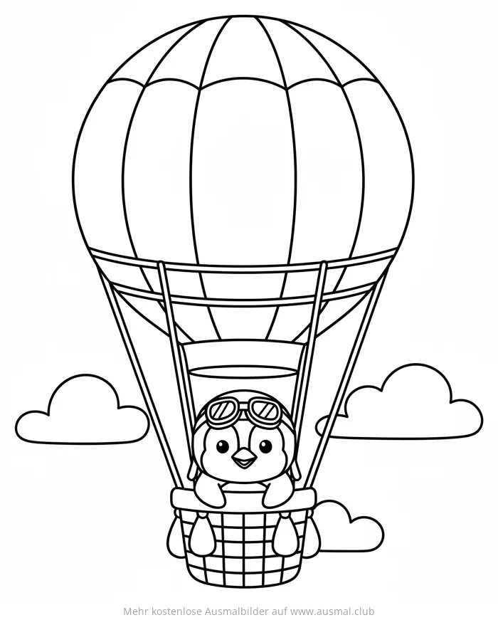 Pinguin in Ballonfahrt Ausmalbild