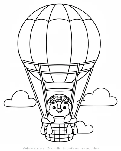 Pinguin in Ballonfahrt Ausmalbild