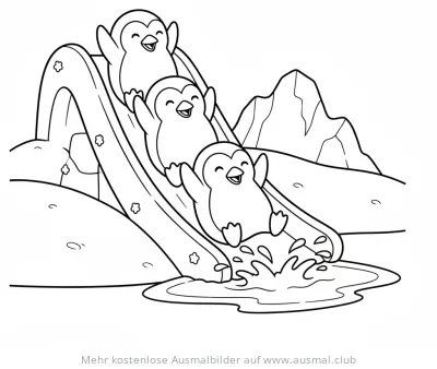 Pinguine Ausmalbild auf Eisrutsche