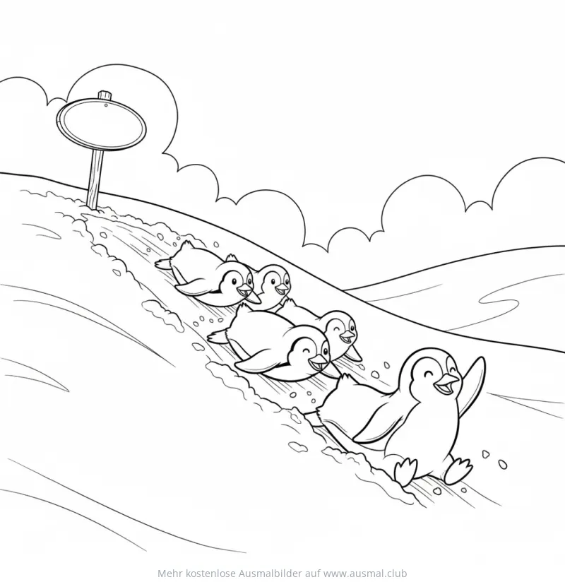 Pinguine Rodeln Ausmalbild