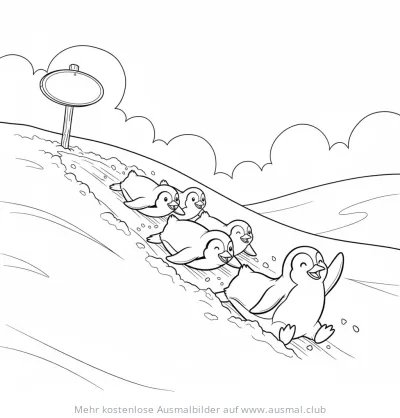 Pinguine Rodeln Ausmalbild