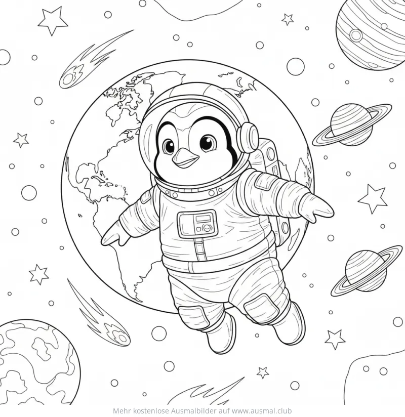 Pinguin als Astronaut Ausmalbild