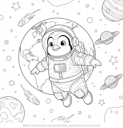 Pinguin als Astronaut Ausmalbild