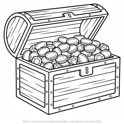 Schatztruhe voller Goldmünzen und Juwelen Ausmalbild