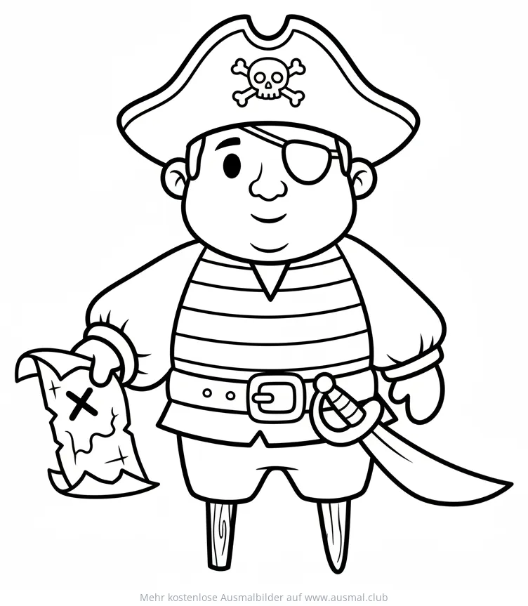 Pirat mit Augenklappe und Schatzkarte Ausmalbild