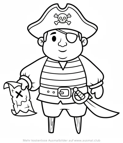 Pirat mit Augenklappe und Schatzkarte Ausmalbild