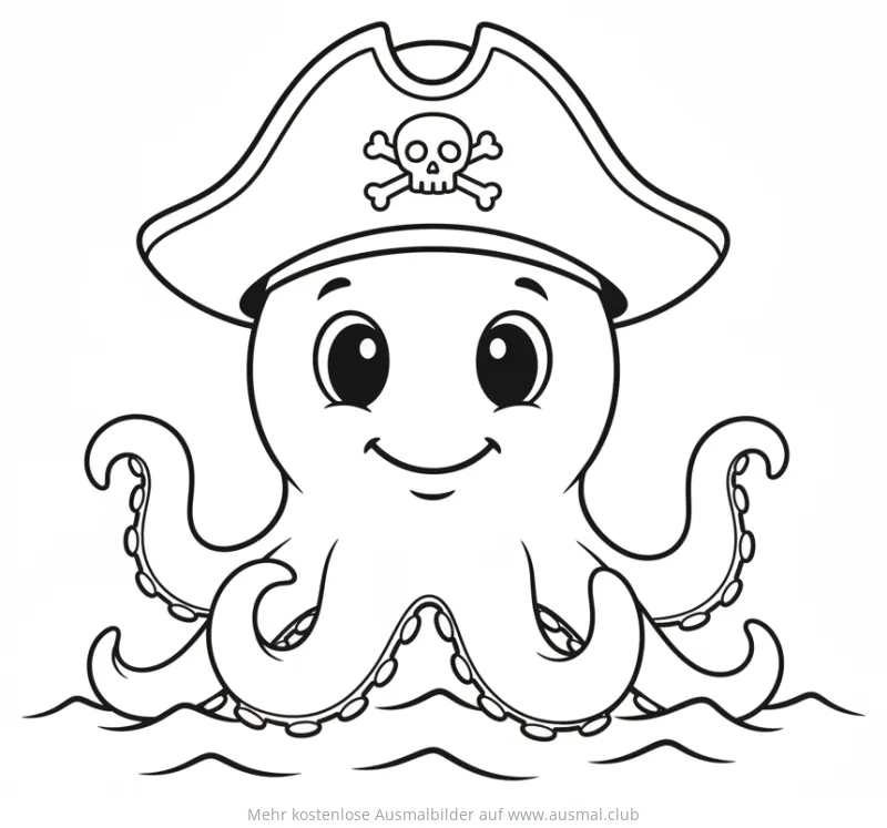 Oktopus mit Piratenhut Ausmalbild