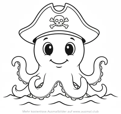 Oktopus mit Piratenhut Ausmalbild