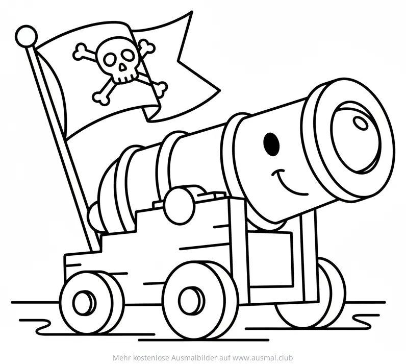 Piraten Kanone mit Flagge Ausmalbild