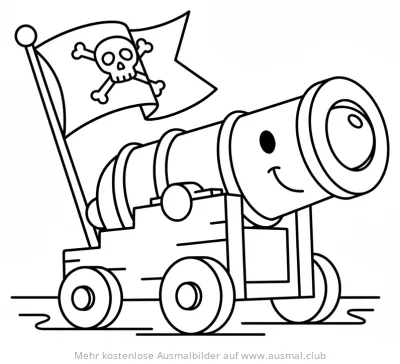 Piraten Kanone mit Flagge Ausmalbild