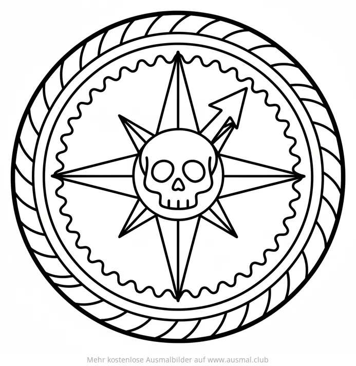 Piraten Kompass Ausmalbild mit Totenkopf