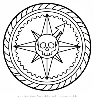 Piraten Kompass Ausmalbild mit Totenkopf
