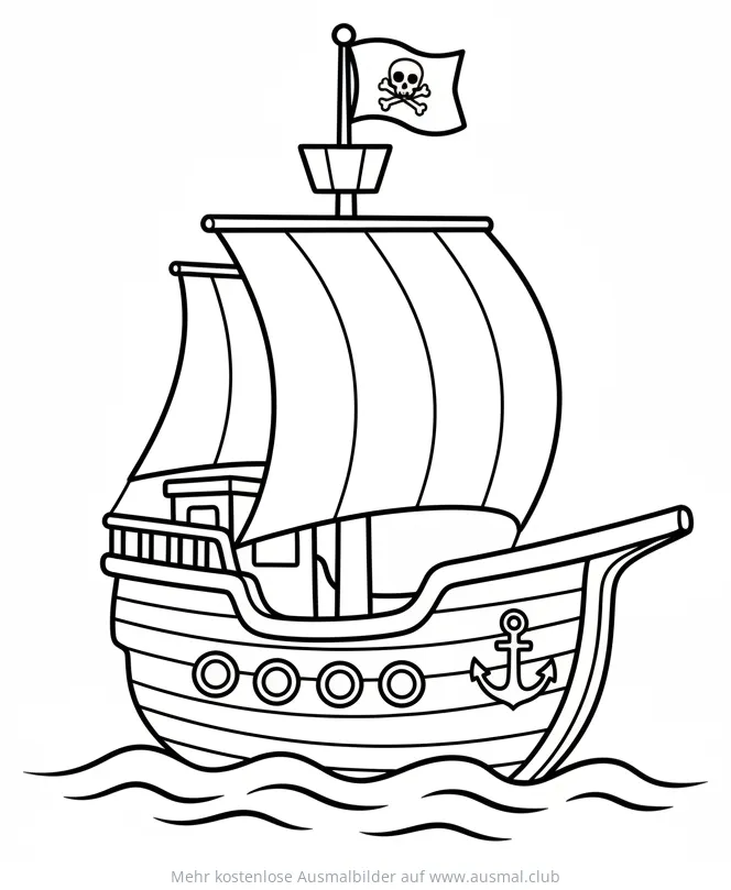 Piratenschiff mit Totenkopfflagge Ausmalbild