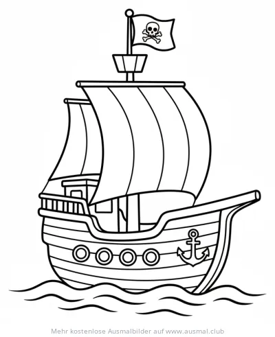 Piratenschiff mit Totenkopfflagge Ausmalbild