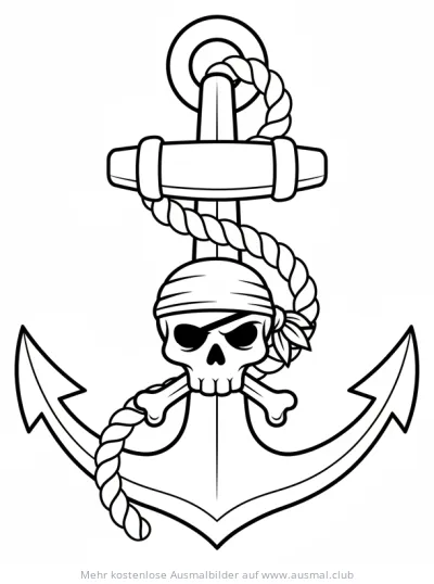 Anker mit Piraten Totenkopf Ausmalbild
