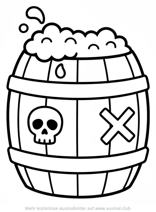 Fass mit Totenkopf und Kreuz Ausmalbild