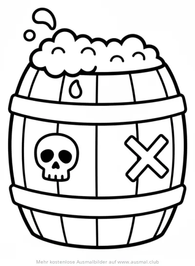 Fass mit Totenkopf und Kreuz Ausmalbild