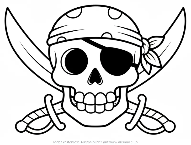 Totenkopf mit Augenklappe und Schwertern Ausmalbild