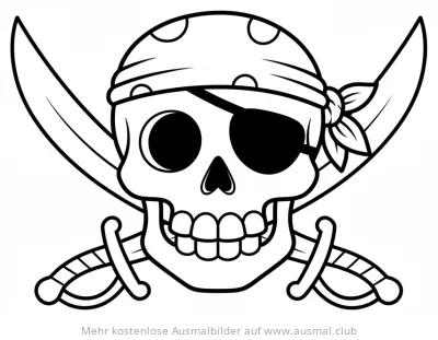 Totenkopf mit Augenklappe und Schwertern Ausmalbild
