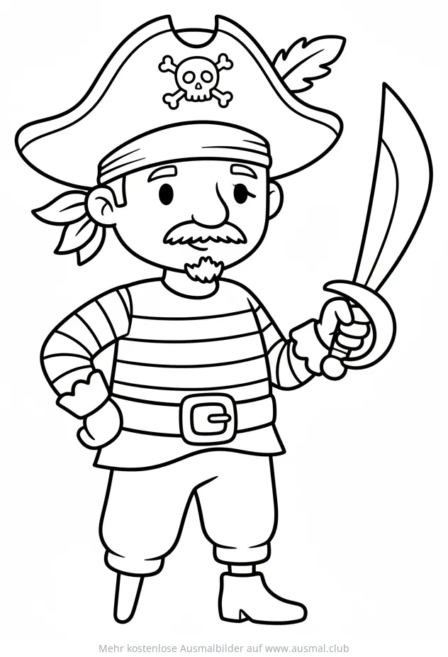 Piratenkapitän mit Schwert Ausmalbild
