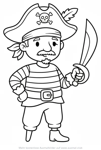 Piratenkapitän mit Schwert Ausmalbild