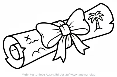 Gerollte Schatzkarte mit Schleife Ausmalbild