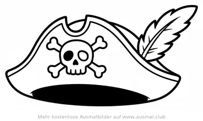Piratenhut mit Totenkopf und Feder Ausmalbild