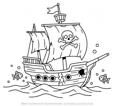 Sinkendes Piratenschiff Ausmalbild mit Fischen