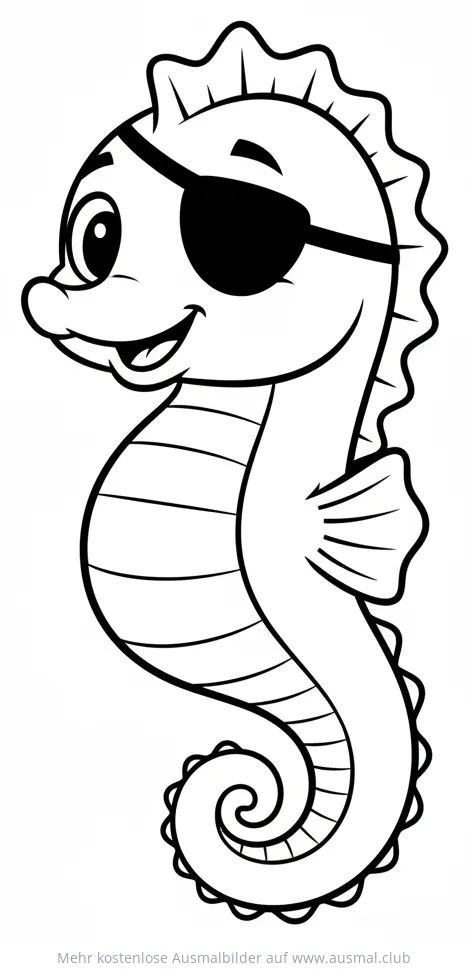 Seepferdchen mit Augenklappe als Pirat Ausmalbild