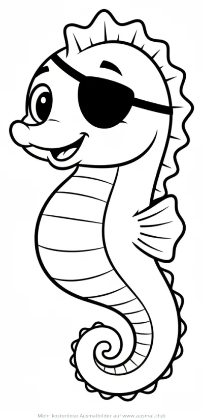 Seepferdchen mit Augenklappe als Pirat Ausmalbild