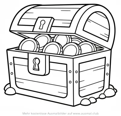 Offene Schatzkiste gefüllt mit Goldmünzen Ausmalbild