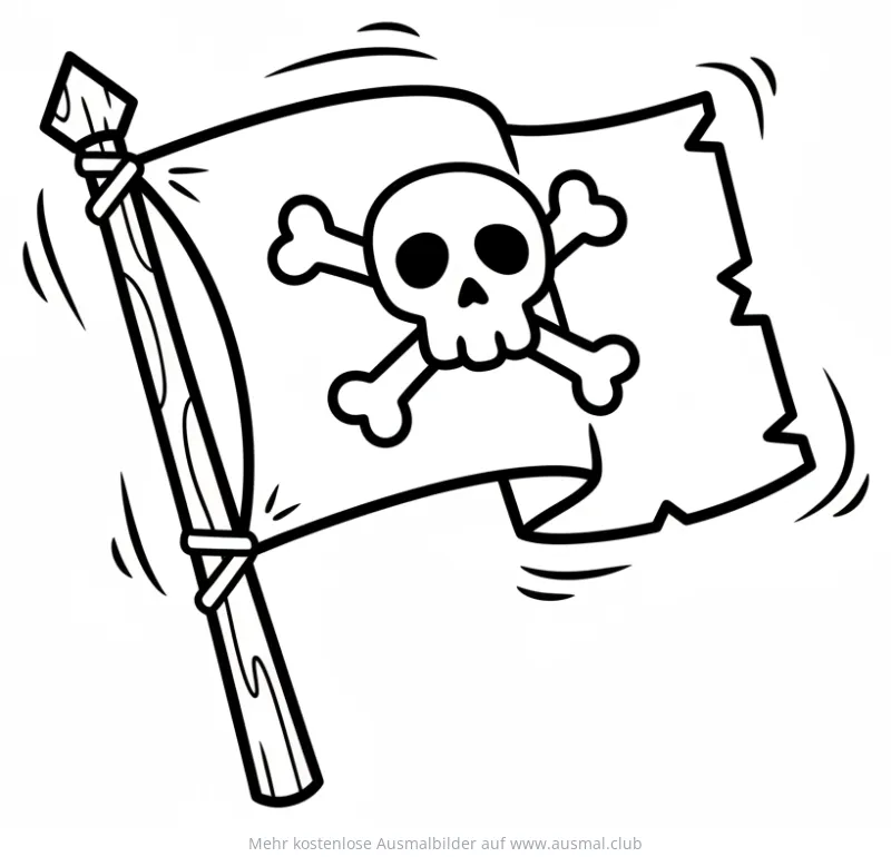 Wehende Piratenflagge mit Totenkopf Ausmalbild