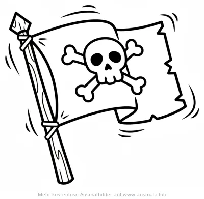 Wehende Piratenflagge mit Totenkopf Ausmalbild