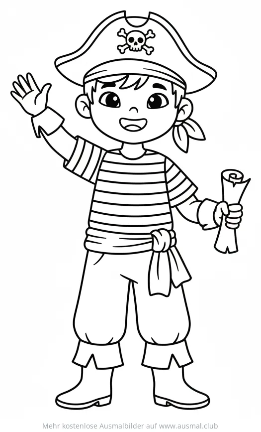 Junge Pirat mit Schatzkarte Ausmalbild