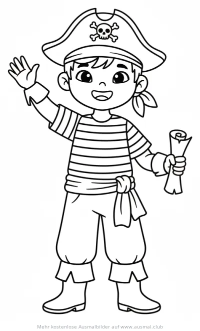 Junge Pirat mit Schatzkarte Ausmalbild