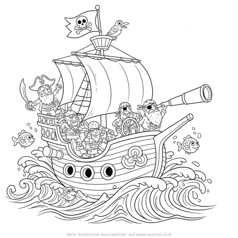 Piratenschiff mit Piraten Ausmalbild