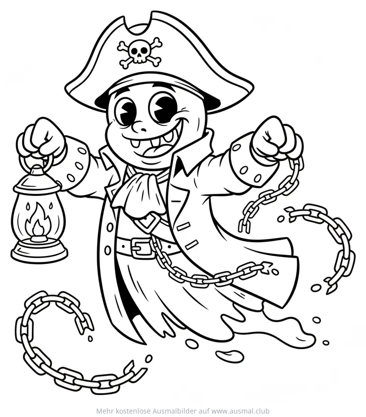 Geist Pirat mit Laterne und Kette Ausmalbild