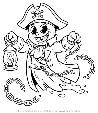 Geist Pirat mit Laterne und Kette Ausmalbild