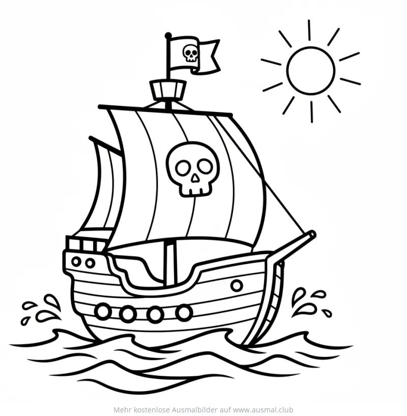 Piratenschiff mit Totenkopf Ausmalbild auf See