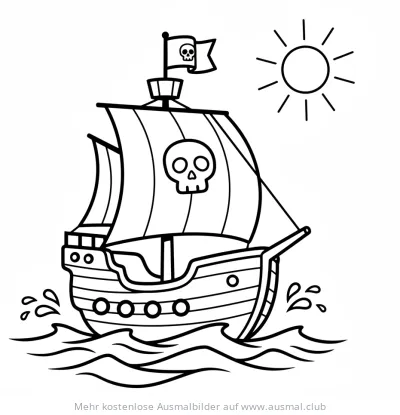 Piratenschiff mit Totenkopf Ausmalbild auf See